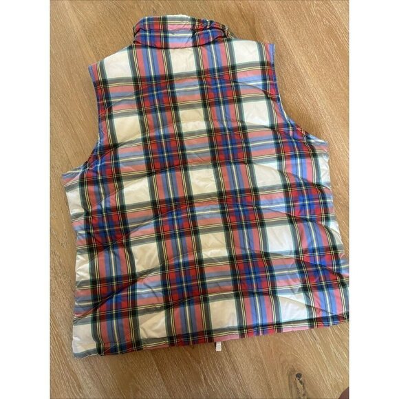 Lands' End White Red Blue Plaid Full Zip Puffer Vest Women's Size Large L 14/16 - Picture 5 of 6